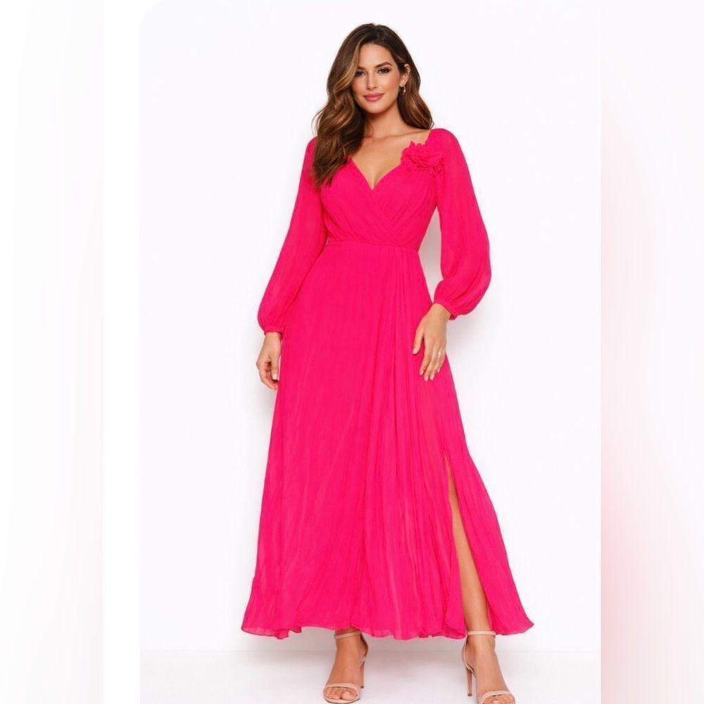๐ฅ VINTAGE ICONIC Hollywood WILLIAMโTRAVILLA fuchsia long sleeve chiffon gown sz8